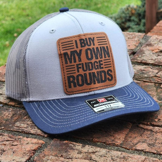 I Buy My Own Fudge Rounds - Navy & Grey Richardson 112 Trucker Hat- Funny Every Day Hat, Catch Phrase Unique Independent Guy Gift