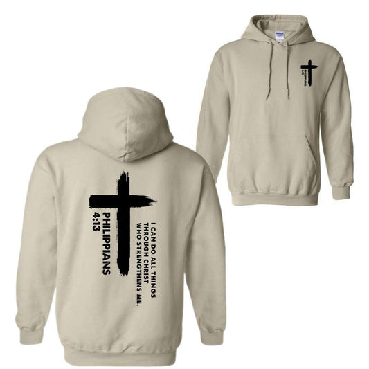 I Can Do All Things Through Christ Cross Print Hoodie, Philippians 4:13 Hoodie, Christian Cross Hoodie For Men And Women Fabric Menswear