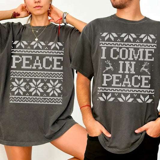 I Come In Peace T-shirt Comfort Colors, Christmas Couple Matching Shirt, Peace Tshirt, Adult Humor Tees, Funny Holiday Couple Tops, Xmas Party Outfits