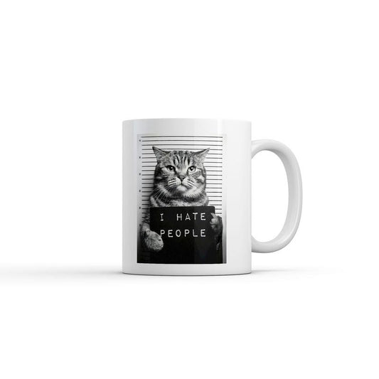 I Hate People Cat Mugshot Mug Funny Sarcastic Graphic Novelty Coffee Cup-11oz Funny Coffee Mugs Ceramic Printed Drinkware Cup