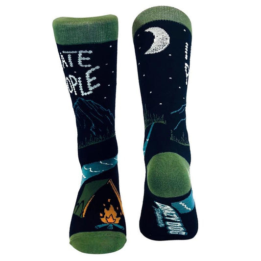 I Hate People Socks Funny Camping Sarcastic Introvert Outdoor Cool Joke Sock  (Black) - Mens (7-12) Funny Graphic Socks Comfortable Fitted Spandex Cotton