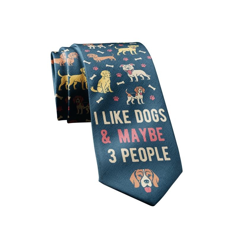 I Like Dogs And Maybe 3 People Necktie Funny Neckties for Men Cool Dog Tie Mens Funny Ties Funny Ties