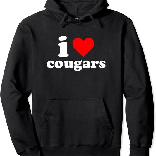 I Love Cougars Pullover Hoodie | Unisex Hooded Sweatshirt