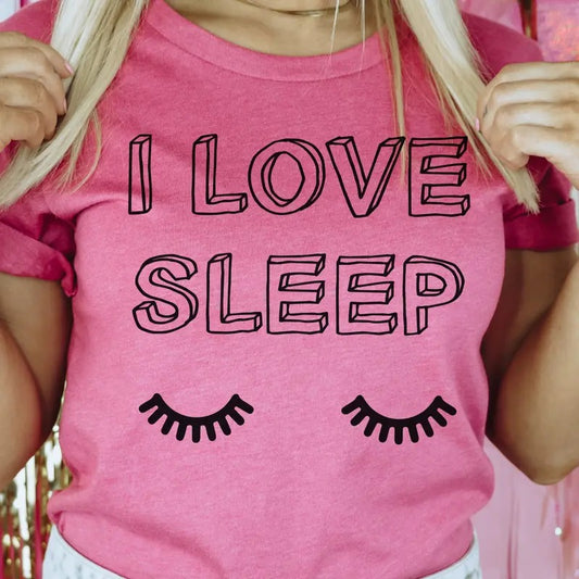 I Love Sleep Eyelash Tee Funny Nap Tshirt Valentines Love T-Shirt Naps Please Top Womens Sleep Eyelash Shirt Casual Tshirt Crewneck Lightweight Top
