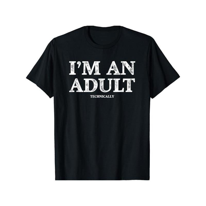 I M AN ADULT printed men's casual short-sleeved crew neck T-shirt suitable for summer outdoor streets Made in USA