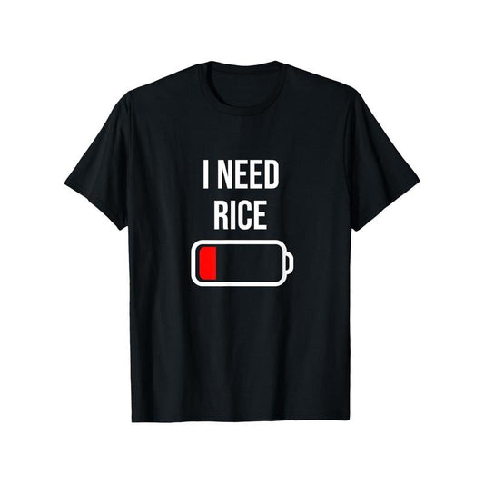 I Need Rice" Fun Graphic Cotton Tee, Machine Washable, Casual Fit, Black Made in USA