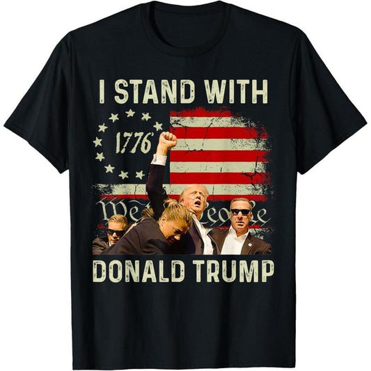 I Stand With Trump Funny Trump 2024 T-Shirt made in usa