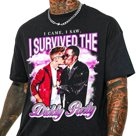 I Survived the Diddy Party T-Shirt - Sweatshirt - Hoodie, Diddy Kiss Shirt, Diddy Can You Survive Shirt, Diddy Party Shirt, Rapper Shirt, Diddy Fan Gifts, Horror Nights Tee, For Men and Women