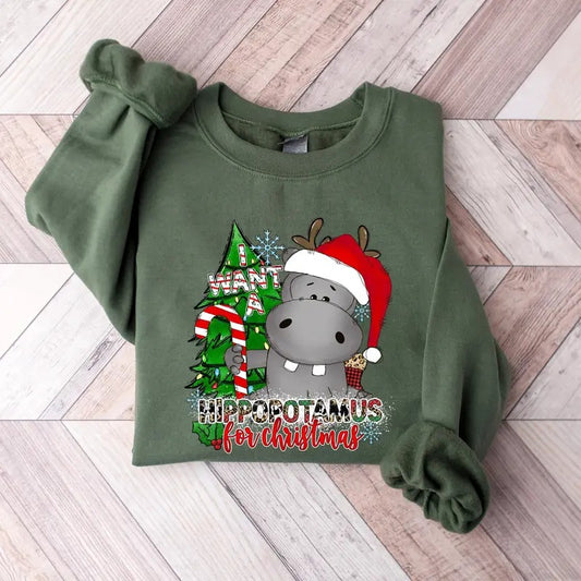 I Want A Hippopotamus For Christmas Sweater, Cute Hippo Shirt, Christmas Hippo Sweater, Christmas Hippo Sweatshirt, Hippo Family Matching Shirt, Xmas Holiday Shirt