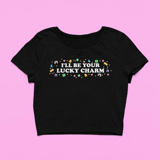 I'll Be Your Lucky Charm Baby tee  Cute Clover Fitted Graphic Top  Y2K Baby Tee  Gift For Girlfriend  St Patricks Day Gift For Her - graphic baby tee - Womenswear