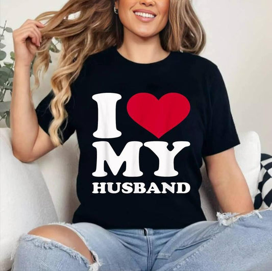 I love (Red Heart) my husband T-Shirt | Cotton 100%, Crewneck, Top Womenswear