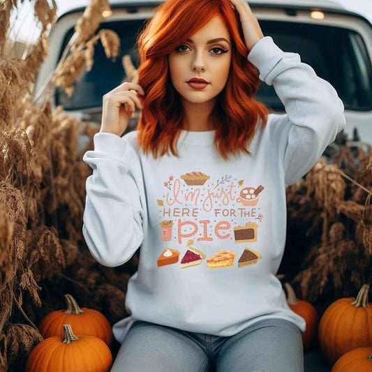 I'm Just Here For The Pie Crewneck Sweatshirt, Cute Sweatshirt For Thanksgiving Dinner, Christmas Sweatshirt, Gifts For , Long Sleeve Crewneck Shirt, Christmas Gifts For Women, Holiday Tee Shirt, Gifts For Secret Santa Fit Unisex Womenswear Comfortable