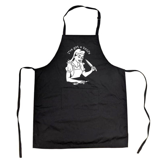 I've Got A Knife Cookout Apron Funny Baking Kitchen Novlety Smock Funny Aprons Mother's Day Apron Funny Food Cover Novelty Cooking Aprons for Men Black