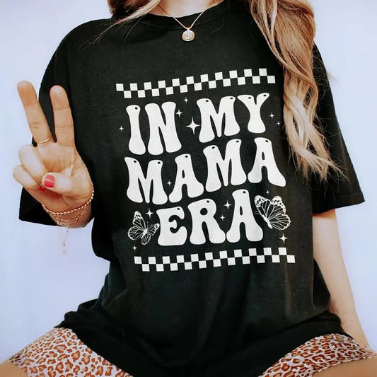 In My Mama Era Shirt, Mom Life T-shirt, Cute Mom Graphic Printed T-shirt, Mama Tee, Vintage Groovy Mom Comfort Shirt, Mother's Day Shirt, Gifts For Mom, Women's Tops Womenswear Cotton Fabric Relaxed Fit Chic Style