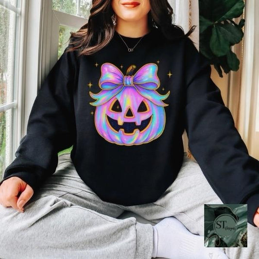 Iridescent Pumpkin Sweatshirt  Womenswear  Black  Crewneck  Pullover graphic halloween