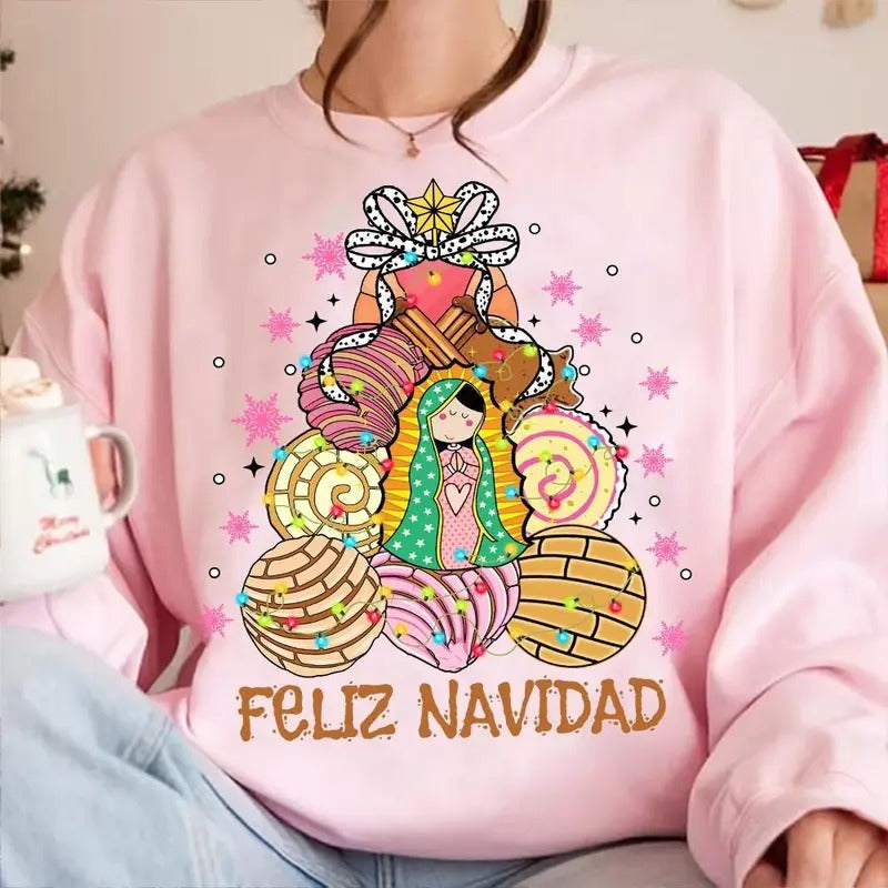 It's Abuelita And Pan Dulce Season Tshirt Sweatshirt, Coquette Mexican Christmas, Feliz Navidad, Conchas Y Cafecito, Unisex Sweater Pullover Tee
