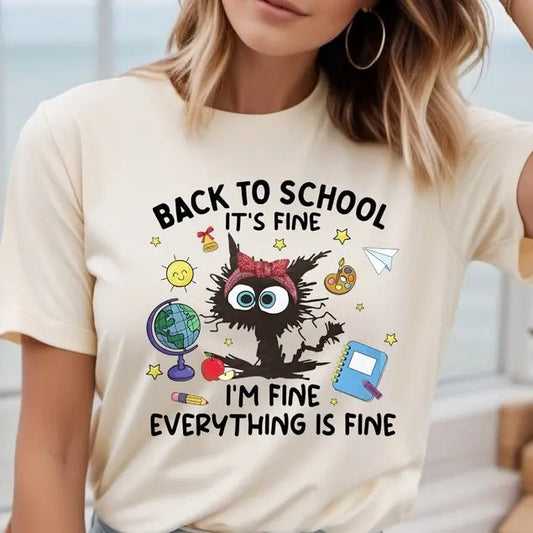 It's Fine I'm Fine Everything Is Fine Black Cat Teacher Shirt, Funny Kindergarten Teacher Shirt, Funny Teacher Gifts Idea, Back to School  T-shirt, sweater and Hoodie