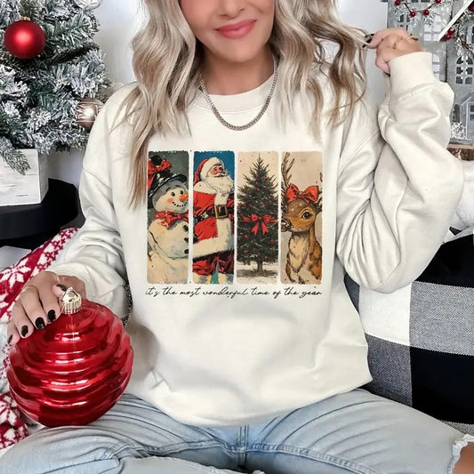It's The Most Wonderful Time Of The Year Shirt, Vintage Christmas Sweatshirt, Vintage Santa Claus Xmas T-Shirt, Reindeer Snowman Sweater, Santa Christmas Tee Shirt, Retro Holiday Shirt, Gift For Christmas