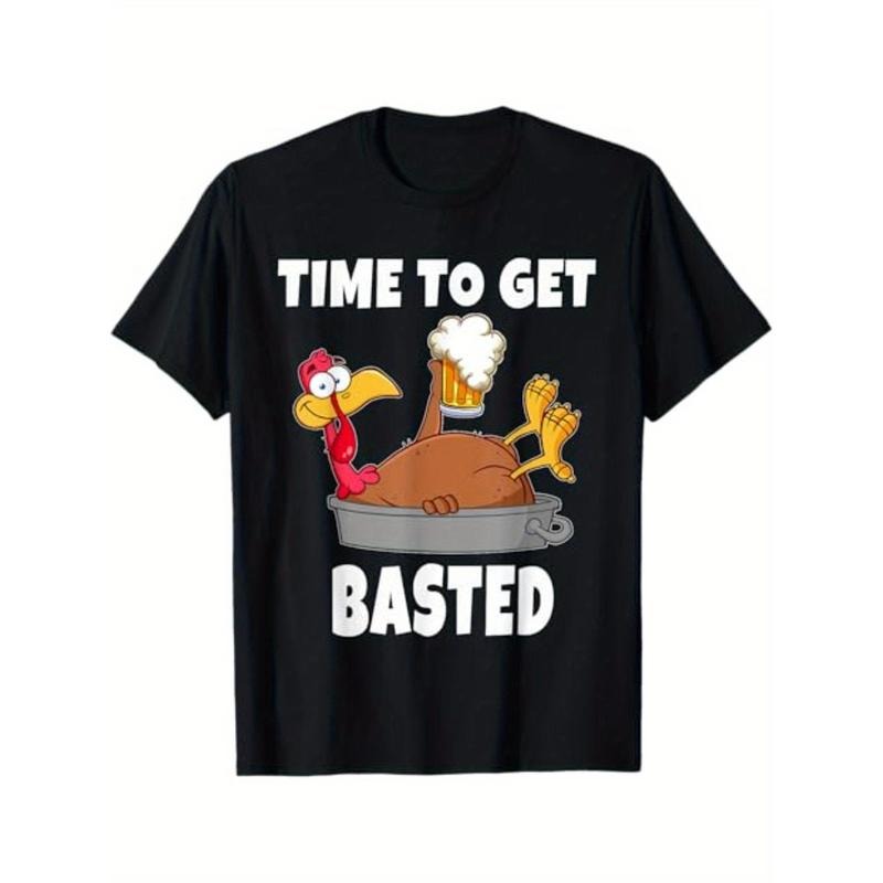 It's time to have a men's T-shirt with a Thanksgiving beer turkey pattern as a gift. - 220g 100% cotton T-shirt made in usa
