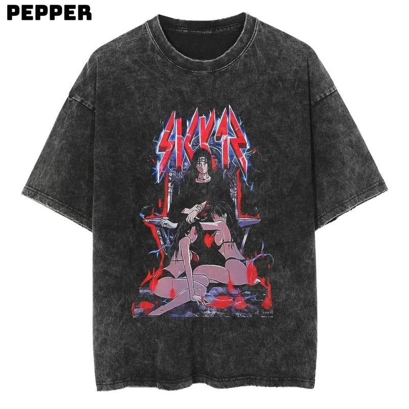 Itachi Harem Vintage Washed Shirt, Anime Shirt, Itachi Harem Merch, Itachi Harem Shirt, Anime Itachi Harem Shirt, Anime Itachi Harem Merch, Anime Graphic Tshirt, Gift For Fan Anime Top Menswear Underwear Streetwear Tropical Shortsleeve Crewneck Round Neck