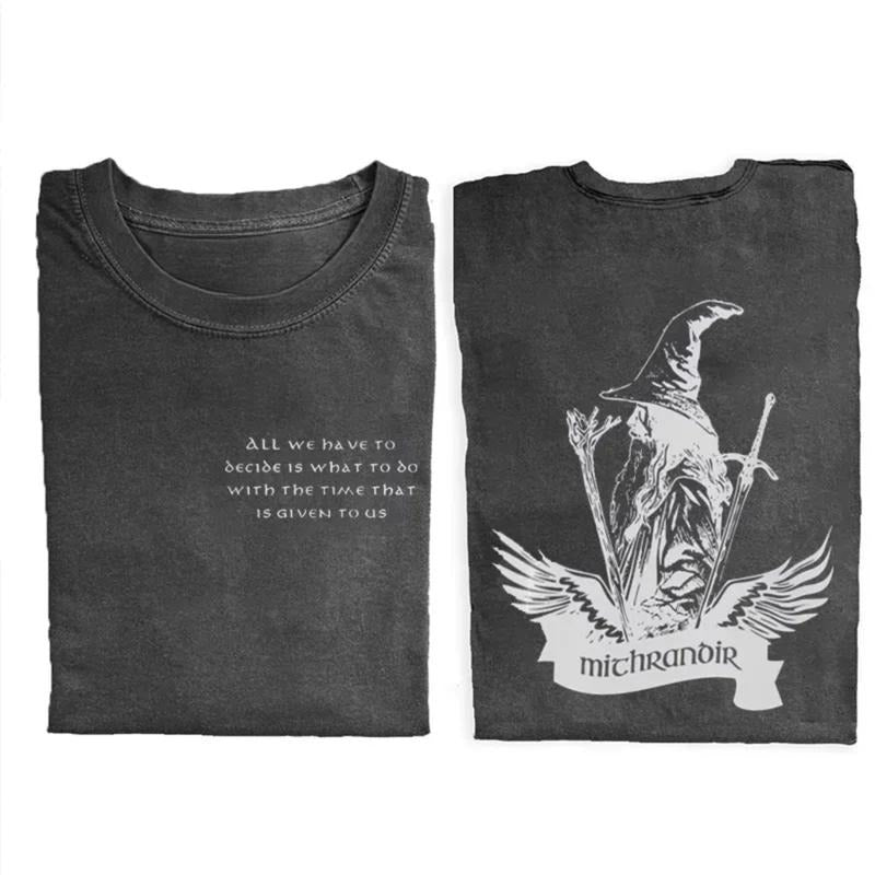 JRR Tolkien Vintage Gandalf the Grey Quotes Double Sided Graphic Tee - The Fellowship of The Ring - Middle Earth - Casual Crewneck T-Shirt