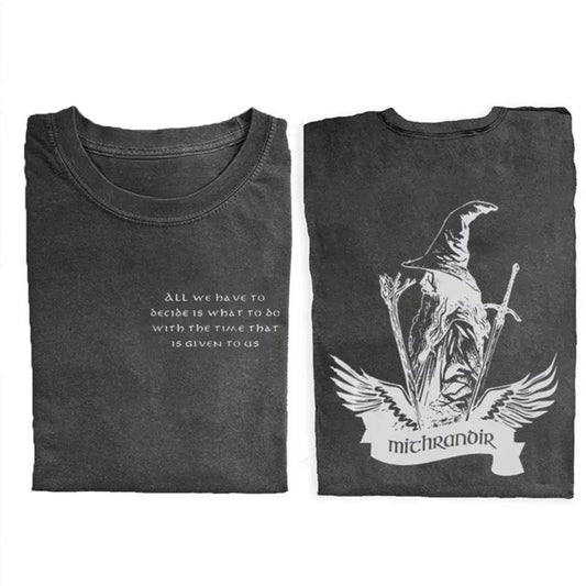 JRR Tolkien Vintage Gandalf the Grey Quotes Double Sided Graphic Tee - The Fellowship of The Ring - Middle Earth - Casual Crewneck T-Shirt