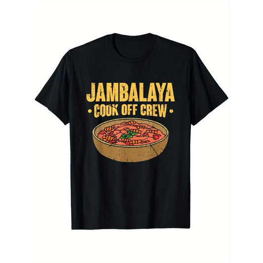 Jambalaya Cook Off Crew - Cotton Graphic Tee, Casual Fit, Machine Washable - Perfect Gift for Holidays & Casual Attire, Black Made in USA