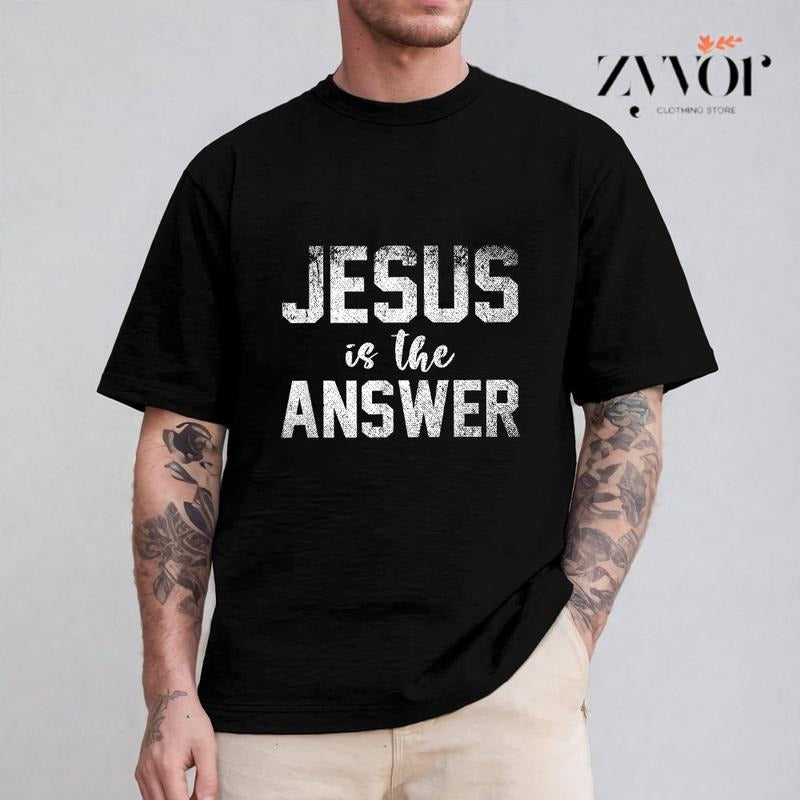 Jesus Is The Answer Shirt Casual Style Crew Neck Short Sleeve T-Shirt Tops Trendy for Unisex, Perfect Gift