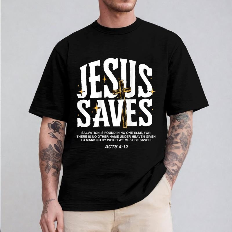 Jesus Saves T-Shirt Pure Cotton Casual Style Crew Neck Short Sleeve T-Shirt Tops Trendy for Unisex