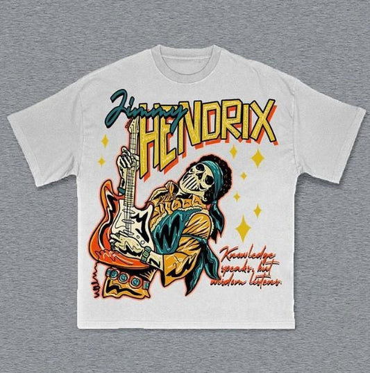 Jimi Hendrix Skeleton T-Shirt, Jimi Hendrix Graphic Tee, Music Rock And Roll Tee, Hip Hop, R&B, Y2k, Gift For Men Women Menswear Top Streetwear