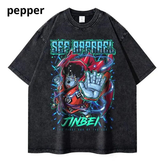 Jinbe Vintage Graphic T-shirt, One Piece's Jimbei warrior of the sea, One Piece Shirt, Anime Shirt, boyfriend gifts, Streetwear Shortsleeve Cotton