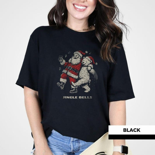 Jingle Bells Santa and Polar Bear Shirt, Retro Vintage Christmas Tee, Funny Santa Claus Graphic Tshirt