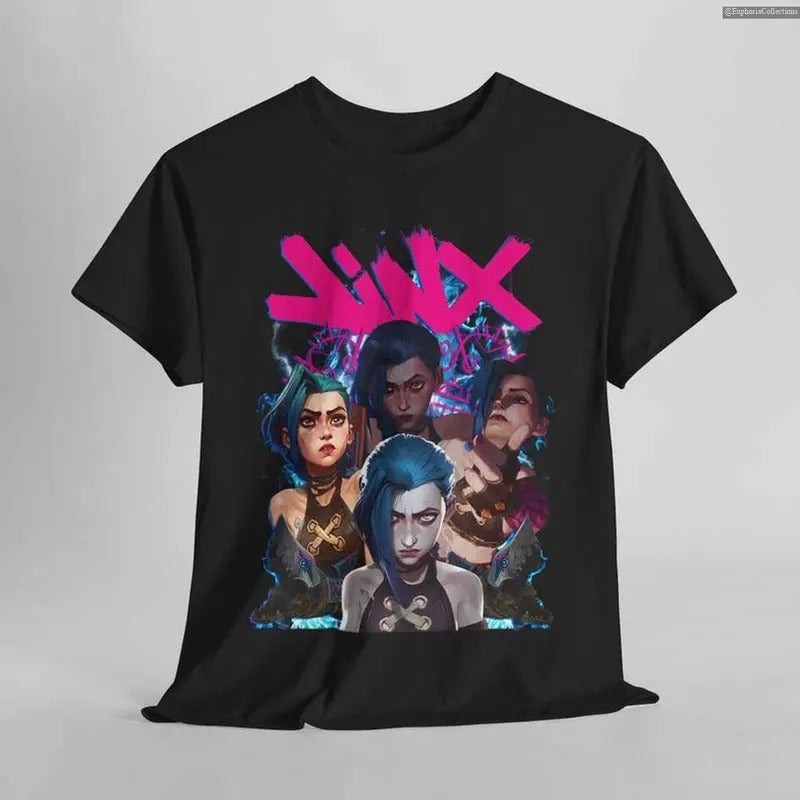 Jinx Arcane League of Legends T-Shirt, Unisex Vintage Streetwear Anime Apparel Fan Merch, LOL Fan Gift , Global Trending Outfits