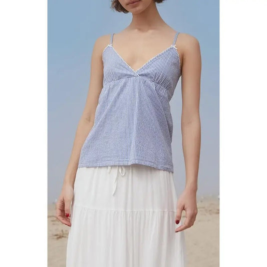 John Galt Women's Blue & White Gingham Edith Tank Top