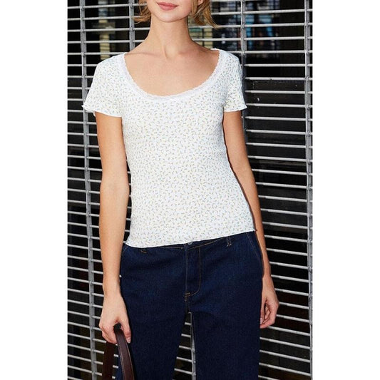 John Galt Women's Floral Mckenna Pointelle Short Sleeve Top