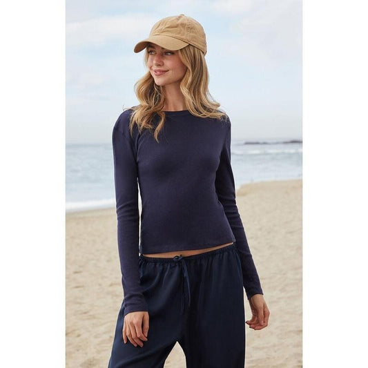 John Galt Women's Navy Ainsley Long Sleeve Crop Top