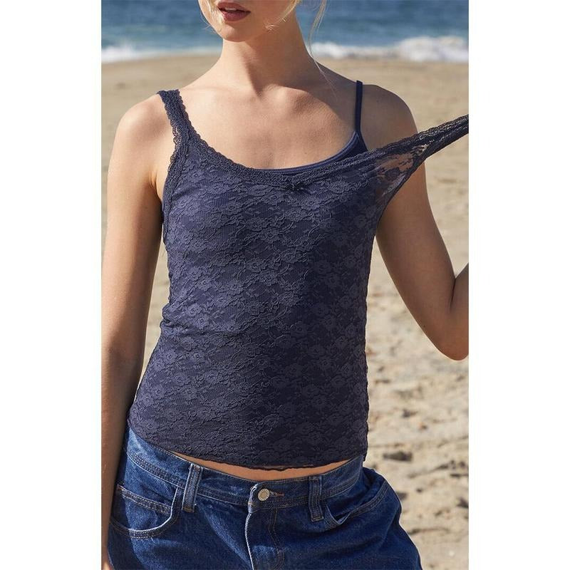 John Galt Women's Navy Nicolette Lace Tank Topstyle{n002}2