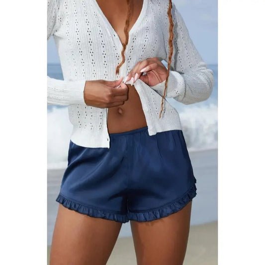 John Galt Women's Navy Ruffle Shorts