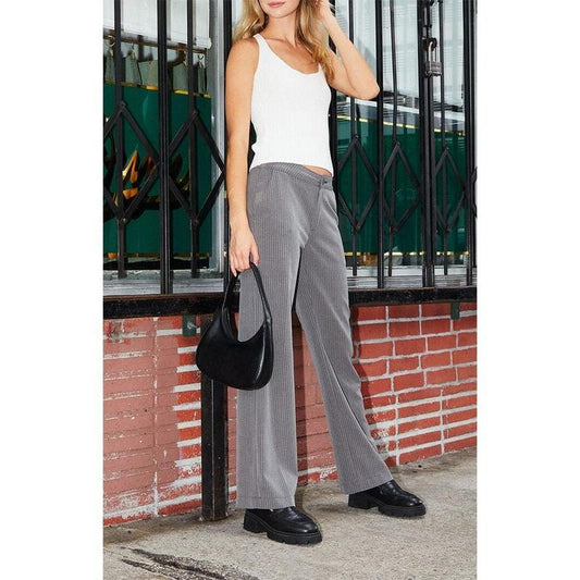 John Galt Women's Silver Pinstripe Low Rise Straight Leg Trousers