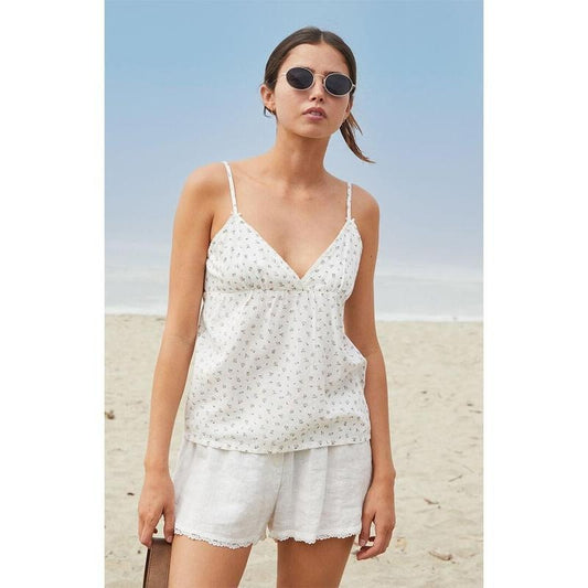 John Galt Women's White & Black Floral Edith Tank Top