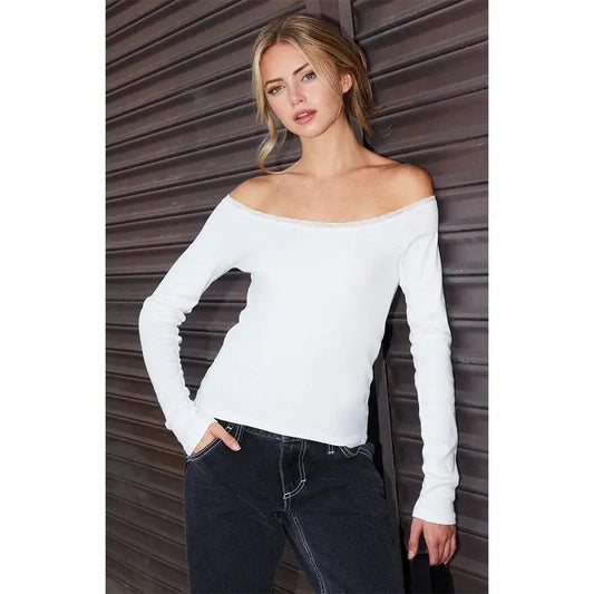 John Galt Women's White Larissa Long Sleeve Off-The-Shoulder Top