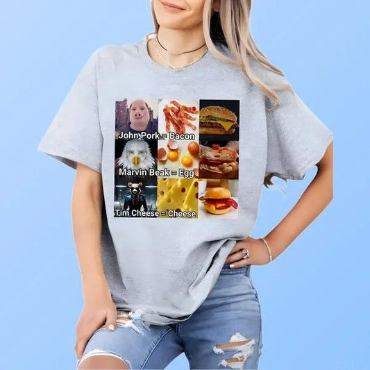 John Pork Marvin Beak Tim Cheese Funny Bacon Egg Cheese T-shirt Vintage 90s Graphic Tee
