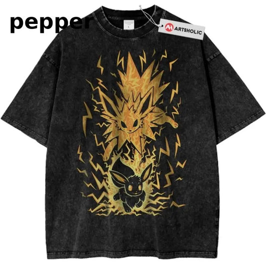 Jolteon Shirt, Eevee Shirt, Pokemon Shirt, PKM Shirt, Anime Shirt, Vintage Tee Menswear Top Underwear Tshirt Shortsleeve Round Neck