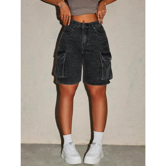 Jorts Low Waist Denim Cargo Shorts Flap Pocket Baggy Y2K Bermuda Jean Outfit Shorts