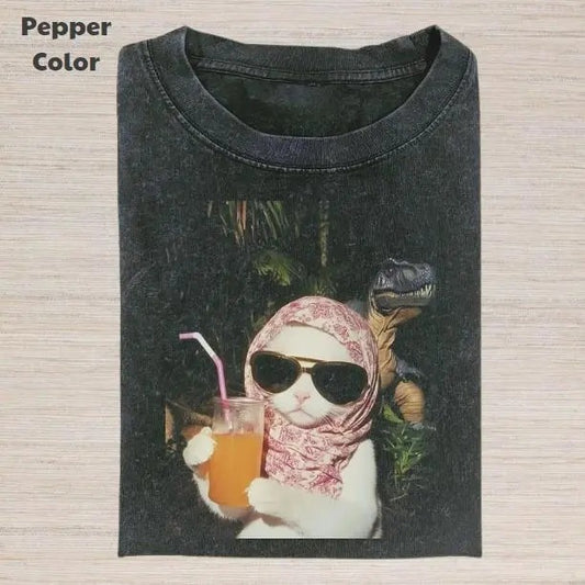 Just A Chill Girl Baby Tee, Cat And Dinosaur Crop Top, Unisex Meme Cringe Funny Dumb Shirt, Menswear Womenswear Streetwear Cotton