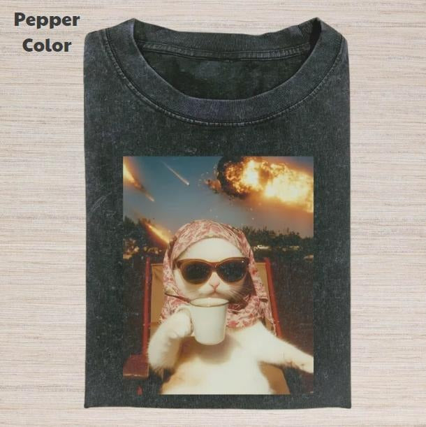 Just A Chill Girl Baby Tee, Cat And Meteorite Crop Top, Unisex Meme Cringe Funny Dumb Shirt, Menswear Womenswear Streetwear