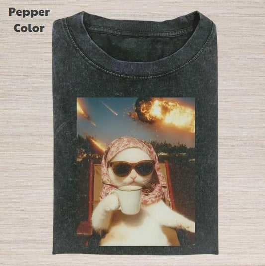 Just A Chill Girl Baby Tee, Cat And Meteorite Crop Top, Unisex Meme Cringe Funny Dumb Shirt, Menswear Womenswear Streetwear