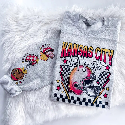 Kansas City Football Game Day Sweatshirt or Hoodie with sleeve prints Comfy Unisex Tops