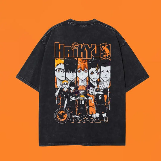 Karasuno Team Washed Oversized T-Shirt, Haikyuu Haikyu Anime Washed Heavy Cotton Special Graphic Tee
