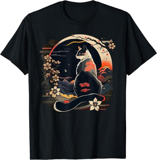 Kawaii Cat Anime Japanese Retro Men Women Funny Cat T-Shirt | Unisex Cotton Tee Gift, Crewneck, Short Sleeve